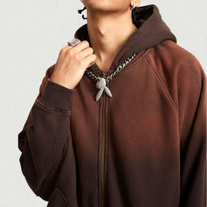 Sweat à capuche zippé streetwear personnalisé, 100% coton, hiver, 500 g/m², coupe ample, rose délavé au soleil, effet délavé à l'acide, effet usé - Product Image 1