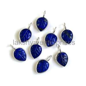 Lapis Lazuli Naturel Sculpture Feuille Pendentifs Charmes Argent Sterling 925 10x8mm Or Vermeil Plaqué Lunette Ensemble Feuille Sculpté Gemme - Product Image 3