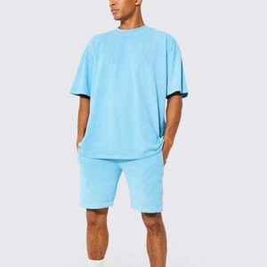 Ensemble short homme 2 pièces personnalisé avec logo, le plus vendu, décontracté d'été, respirant, en tissu tricoté 100% coton, imprimé sérigraphié - Product Image 1