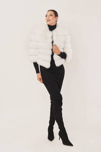 Manteau d'hiver en soie tissée pour femme, coupe courte, coupe-vent, rembourré de duvet, avec col amovible respirant en fourrure de renard, taille XS, style Hip Hop - Product Image 3