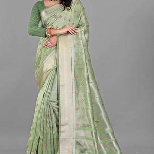 Saree de lino suave con tejido elegante, tela tejida a mano Natural para mujer, étnico ligero para uso diario de verano, ocasión festiva - Product Image 1