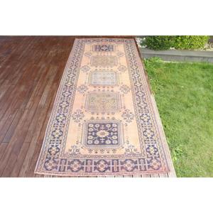 4x11.7 ft Vintage <b>Runner</b> Rug, Blue <b>Red</b> Turkish Floral Wool Rug - Product Image 1