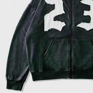 Fabricant de sweats à capuche pour hommes sur mesure |   Sweats à capuche zippés délavés avec numéro, coupe épaules tombantes, lavage à sec |   Vêtements unisexes - Product Image 5