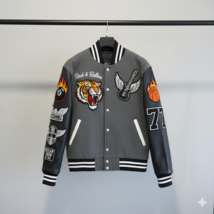 เสื้อแจ็กเก็ตทีมตัวแทนแบบเลตเทอร์แมนปักโลโก้ชุดย้อนยุคของขวัญสไตล์วิทยาลัยเบสบอลบอมเบอร์ - Product Image 1
