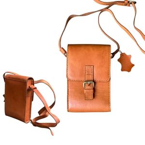 Durable Handmade Brown <b>Leather</b> Phone Crossbody Classic <b>Small</b> Sling <b>Purse</b> with Buckle Flap Closure Handmade From Indonesia - Product Image 1