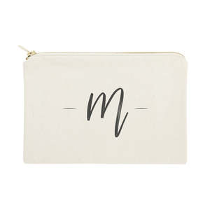 Sac de rangement portable personnalisé pour maquillage, pochette cosmétique et de voyage en PU avec monogramme écrit à la main et motif lettres - Product Image 1