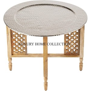 Fabriqué en acier inoxydable et en bois Table d'appoint marocaine Meilleure qualité Grande taille Maison et hôtels Table d'appoint Accessoire de meubles - Product Image 6