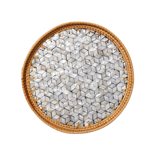 Vente chaude plateau en rotin nacre avec finition laquée pour servir des décorations de nourriture et de fête prix de gros du Vietnam - Product Image 1