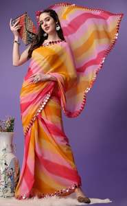 คอลเลกชันผ้าจอร์เจียแบบชิโบริของแท้พร้อมกระจก Saree ใหม่ล่าสุด - Product Image 5