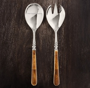 Servidor de ensalada de Metal a precio asequible, juego de cuchara y tenedor con mango de hueso para el hogar y el servidor de ensalada de mesa de boda - Product Image 4