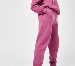 Pantalon de survêtement en molleton rose uni pour femme, taille mi-haute élastique, coupe droite ample, longueur intégrale, décontracté, pour l'automne - Product Image 6