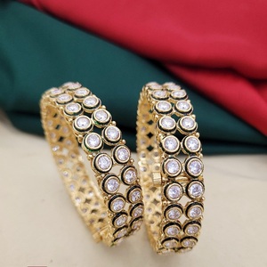 Gorgeous Trendy <b>Gold</b> Finish With Stones Look Two <b>Set</b> OF <b>Bangles</b> Stylish Openable <b>Bangles</b> for Women For Wedding Wear - Product Image 1