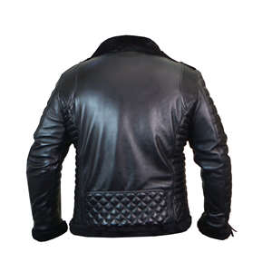 Veste en cuir asymétrique en peau de mouton noir pour homme, modèle B3 - Product Image 4