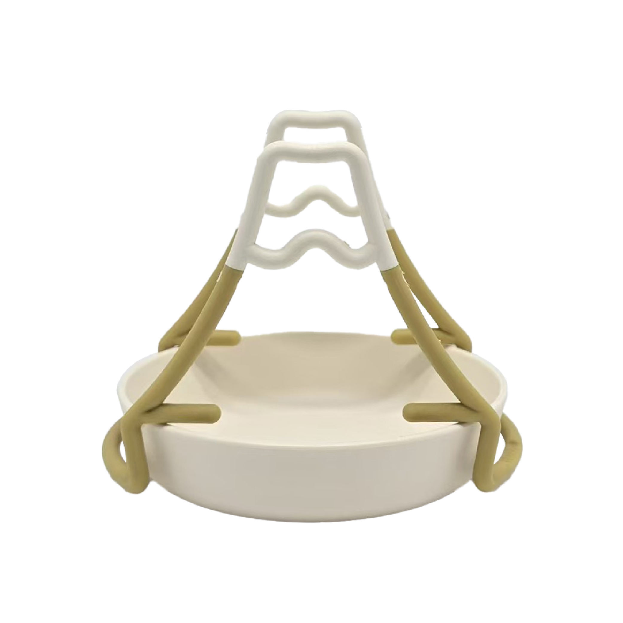 ชั้นวางสีกากี + จานสีขาว