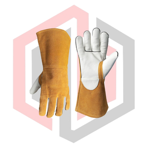 ถุงมือหนังสีขาวส้มสำหรับงานเชื่อม TIG/MIG  เสริมความแข็งแรงบริเวณฝ่ามือ ป้องกันไฟฟ้าสถิต ทนต่อการฉีกขาด ปราศจากซิลิโคนและแป้ง  11 ออนซ์ 14 นิ้ว - Product Image 4