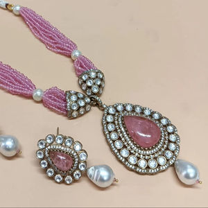 Ensemble de collier Polki de créateur plaqué or antique avec boucles d'oreilles bijoux de mariée pour mariage et fête - Product Image 1