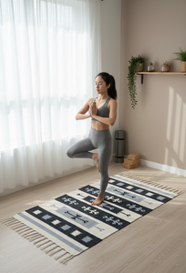 Alfombra de Algodón Afelpado al por Mayor, Diseño Floral Moderno, Lavable a Máquina, Reversible, Negra, para Camping, Hogar, Picnic, Viajes, Oración - Product Image 3