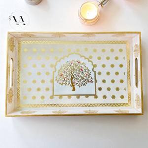 Plateau de service rectangulaire en bois plaqué or au design moderne, motif portrait, résistant à la chaleur, léger, décoration de Noël - Product Image 1