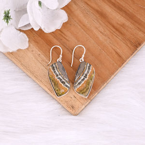 Pendientes colgantes de latón chapado en plata con piedra preciosa de jaspe Boho Bumble Bee, novedad, gran venta, para mujer, regalos, joyería - Product Image 2