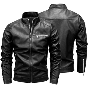 Wholesale 2025 Premium Quality Men Motorcycle <b>Genuine</b> <b>Leather</b> <b>Jacket</b> Winter Stand Collar Solid Windproof <b>Leather</b> Outwear - Product Image 2