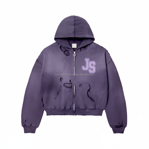 Sudadera con cremallera de gran tamaño para mujer 420GSM algodón polar desgastado púrpura CustomLogo bordado peso pesado Streetwear sudaderas básicas - Product Image 1