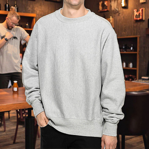 Sudadera de Cuello Redondo Gris de Tejido Invertido, Sudadera con Capucha de Algodón para Hombre en Oferta - Product Image 4