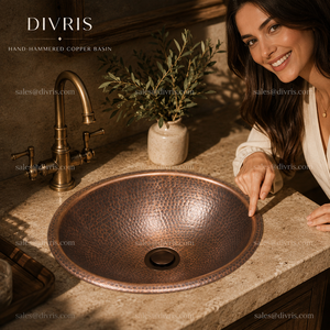 Lavabo de Cobre Hecho a Mano, Lavabo Individual Redondo, Diseño Moderno, Superficie Pulida, Fácil de Limpiar, Lavabo para Baño - Product Image 4