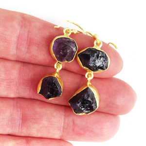 Pendiente colgante hecho a mano de doble piedra preciosa única con protección de cristal aguamarina en bruto natural, Plata de Ley 925, chapado en oro - Product Image 5