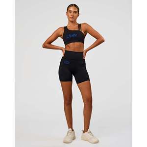 Sujetador deportivo de yoga con tiras y relleno 2.0 - Negro con estampado índigo eléctrico, suave, talla grande - Product Image 6
