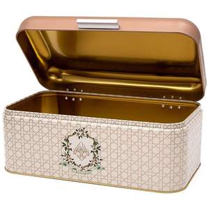 209x365x120mm Boîte à pain à couvercle à charnière rose 9L Métal rectangulaire avec design élégant - Product Image 1