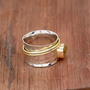 Anillo de citrino crudo hecho a mano 925 Spinner de plata esterlina dos tonos meditación alivio de la ansiedad anillo de regalo para mujeres - Product Image 4