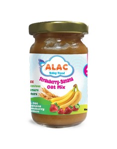 Puré de Avena con Fresa y Plátano Alac, Alimento para Bebés 100% Natural, Fruta, 6 Meses (Tarro de 100g), Sin Azúcar, Favorece el Desarrollo Cerebral - Product Image 1