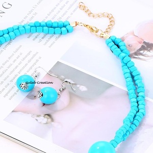 ZAM ZAM IMPEX - Juego de Collar y Pendientes de Cuentas de Madera Turquesa Rectangulares de 3 Capas, Precio Razonable, para Mujer, Estilo Cristiano - Product Image 5