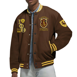 Iota Phi Theta 1963 classique Varsity Jacket Letterman Style marron or grec vie vêtements fraternité collège vêtements d'extérieur - Product Image 4