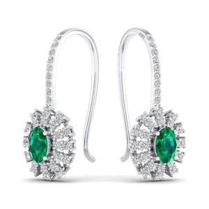 Pendientes de Oro de 14K con Esmeralda de Corte Ovalado de 0.73 Quilates y Diamantes, Joyería Fina de Lujo Personalizada REYES, Pendientes Colgantes para Mujer - Product Image 1