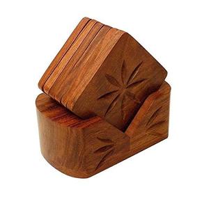 Dessous de verre à thé en bois de manguier les mieux notés Design américain carré avec support en métal pour la maison et le bureau - Product Image 6