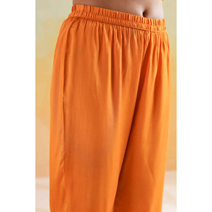 Ensemble Kurta Misbah Hiba imprimé mandarine-moutarde avec pantalon - Product Image 5
