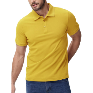 Polo de Piqué de Algodón Amarillo de Manga Corta para Hombre, Cierre de Botones, Color Sólido, Tejido Transpirable, Corte Regular - Product Image 1