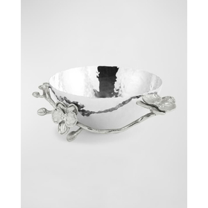 Bol décoratif à la maison en acier inoxydable martelé Design d'orchidée blanche pour les mariages ou toute occasion spéciale - Product Image 1