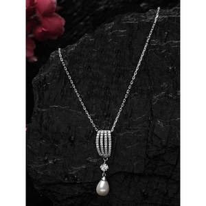 Pendentif CLARA en argent sterling 925 avec chaîne, plaqué rhodium, forme goutte d'eau, pour collier en zircone suisse pour femmes et filles - Product Image 2
