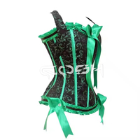 Corset Bustier Femme en Brocart Vert Floral, à Baleines en Acier, à Lacets, avec Bretelles