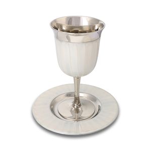 12 oz Kiddush Cup Shabbat Holidays Kidush Copas Latón con plata Shabbat Judío Religioso Bendición Copa de vino hecha a mano - Product Image 1