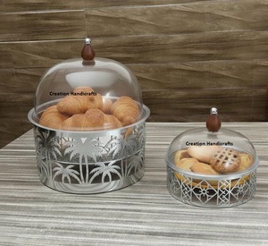 Calentador de Comida y Plato para Calentar Alimentos con Diseño de Palmera, Plateado de Lujo, con Cubierta de Acrílico, Hecho de Acero Inoxidable para Uso Doméstico - Product Image 1