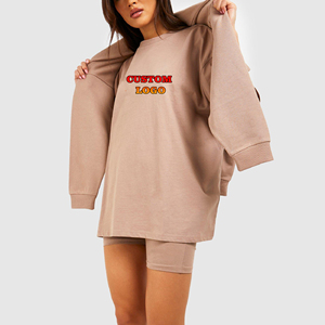 New arrived 2025 100% cotton women's 2 pcs oversized t-shirt & biker short set custom DTF printed logo ladies jogging set - Product Image 6