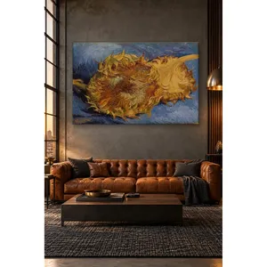 Fida Van Gogh Deux tournesols coupés sur fond bleu, impression sur toile - Product Image 2