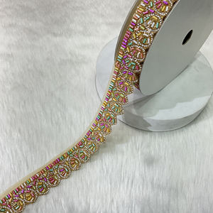 Bordure de travail en pierre de dentelle de diamant Jharkhand de qualité supérieure avec perles, dupattas de mariage et robes de soirée - Product Image 1