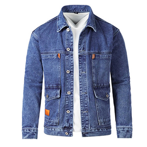 Veste en jean pour hommes, manches longues, couleur unie, automne-hiver, veste de moto, vêtements d'extérieur et vestes - Product Image 4