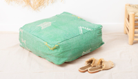 Pouf carré en soie fait main, motif cactus turquoise, style tapis marocain traditionnel, vintage, pour l'extérieur, chambre, hôtel, salon