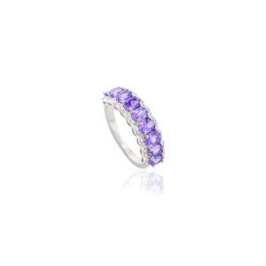 Elegante 100% auténtico 14K oro blanco sólido joyería fina alta calidad tanzanita corte diamante media banda anillo para bodas fiestas - Product Image 3