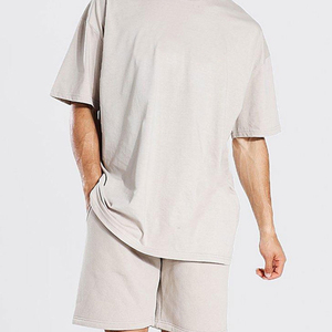 Conjunto de camisetas y pantalones cortos de dos piezas de verano de alta calidad 2025 para hombre, camiseta de manga corta transpirable de algodón liso personalizada para hombre - Product Image 6